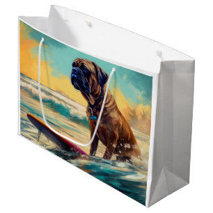 Bullmastiff Beach Surfing Painting  Large Gift Bag