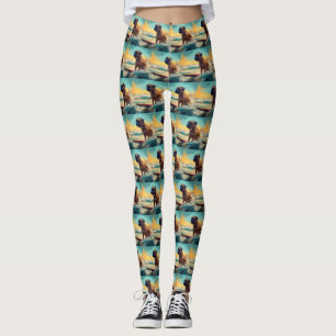 Bullmastiff Beach Surfing Painting Leggings