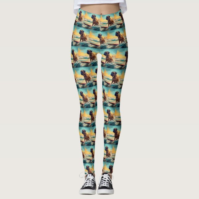 Bullmastiff Beach Surfing Painting  Leggings (Front)