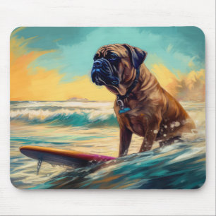 Bullmastiff Beach Surfing Painting Mouse Mat