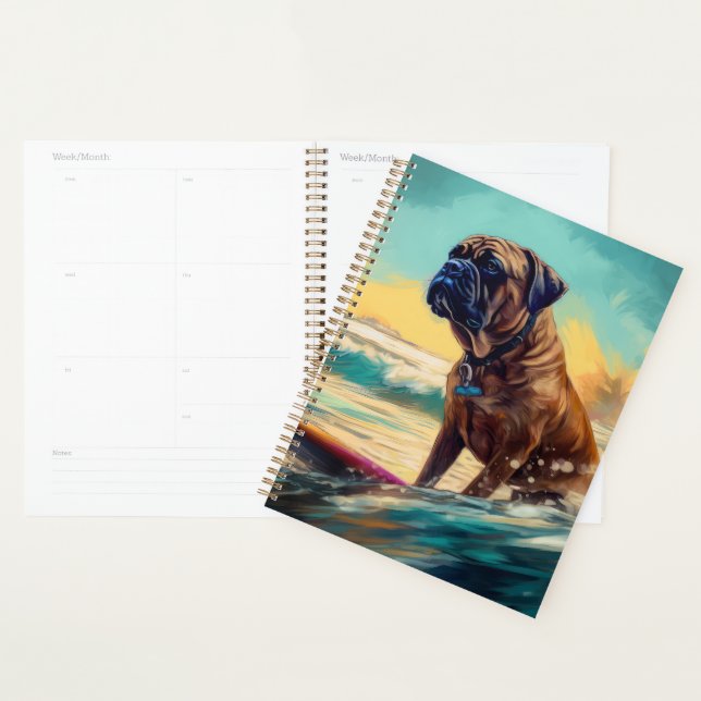 Bullmastiff Beach Surfing Painting  Planner (Display)