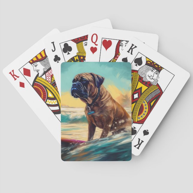 Bullmastiff Beach Surfing Painting  Playing Cards (Back)