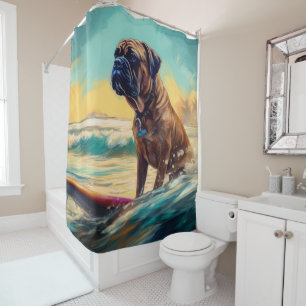 Bullmastiff Beach Surfing Painting  Shower Curtain