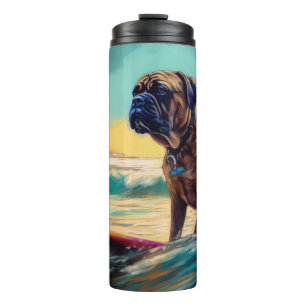 Bullmastiff Beach Surfing Painting  Thermal Tumbler