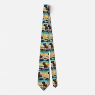 Bullmastiff Beach Surfing Painting Tie