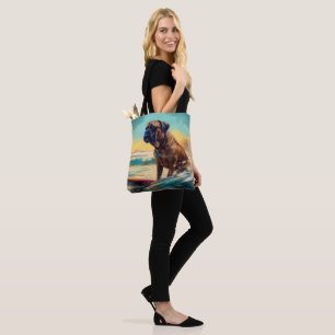 Bullmastiff Beach Surfing Painting Tote Bag