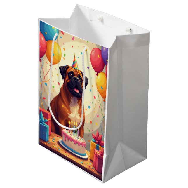 Bullmastiff Birthday Celebration Medium Gift Bag (Front Angled)