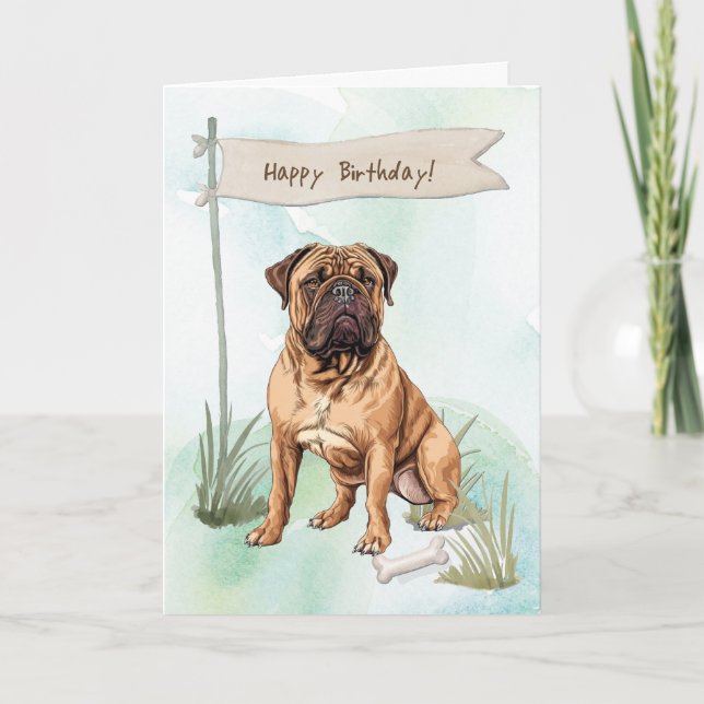 Bullmastiff Breed Dog Outside Under Birthday Sign Card (Front)