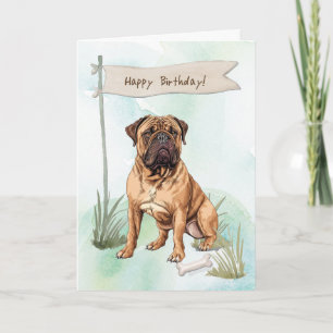 Bullmastiff Breed Dog Outside Under Birthday Sign Card