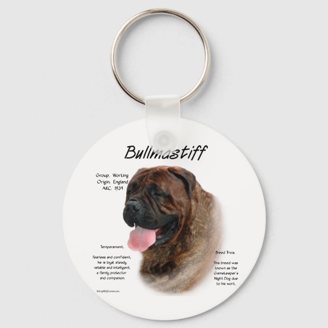 Bullmastiff (brindle) History Design Key Ring (Front)