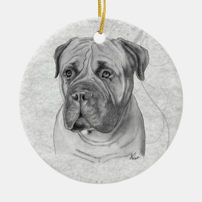 Bullmastiff Ceramic Tree Decoration (Front)
