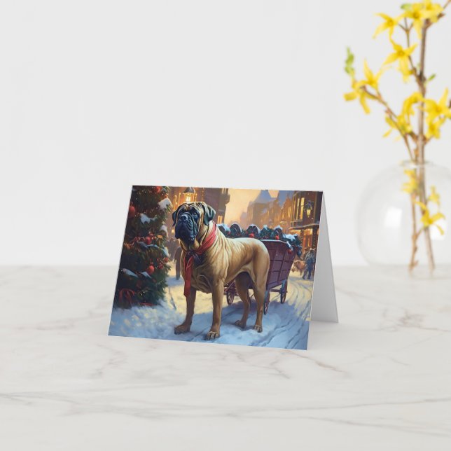 Bullmastiff Christmas Festive Season  Card (Yellow Flower)