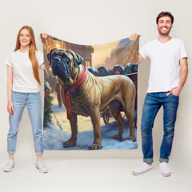 Bullmastiff Christmas Festive Season  Fleece Blanket (In Situ)
