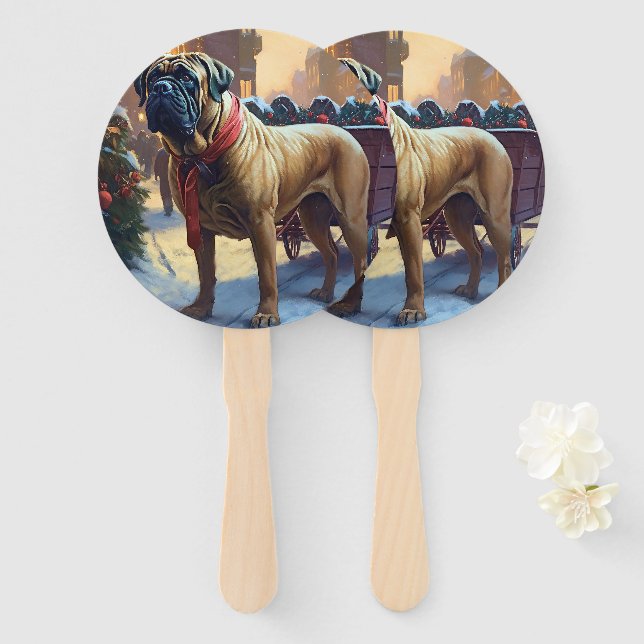 Bullmastiff Christmas Festive Season  Hand Fan (Front and Back)