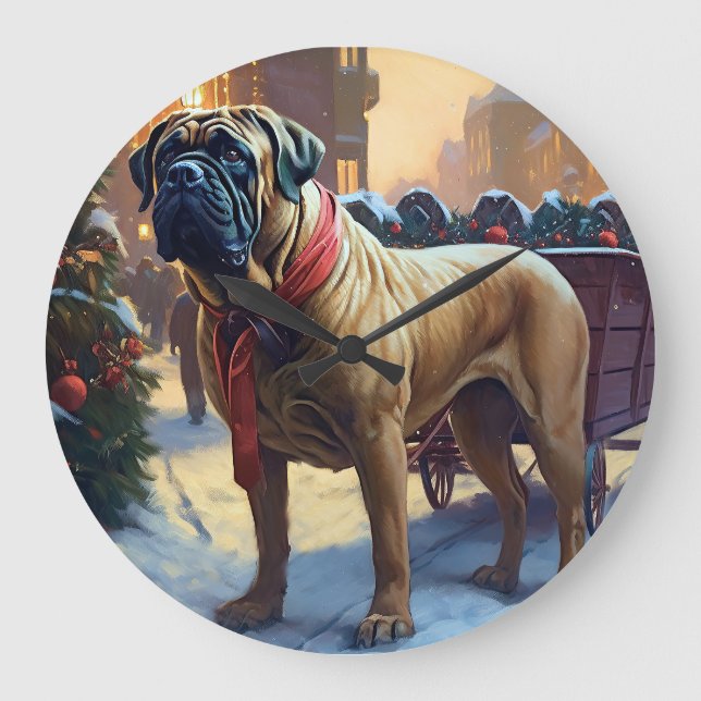 Bullmastiff Christmas Festive Season  Large Clock (Front)