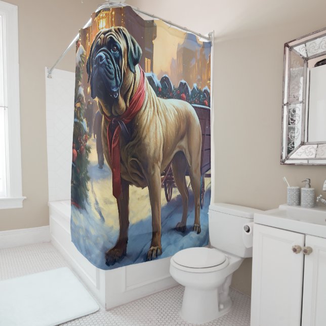 Bullmastiff Christmas Festive Season  Shower Curtain (In Situ)