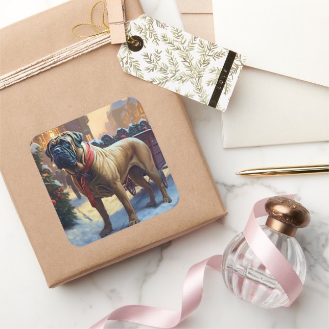 Bullmastiff Christmas Festive Season  Square Sticker (Gifting)