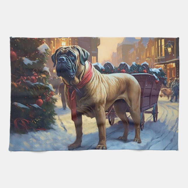 Bullmastiff Christmas Festive Season  Tea Towel (Horizontal)