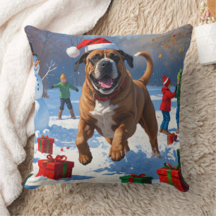 Bullmastiff Christmas Festive Snow Scene  Cushion