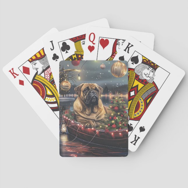 Bullmastiff Christmas Festive Voyage Playing Cards (Back)
