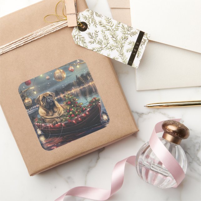 Bullmastiff Christmas Festive Voyage Square Sticker (Gifting)