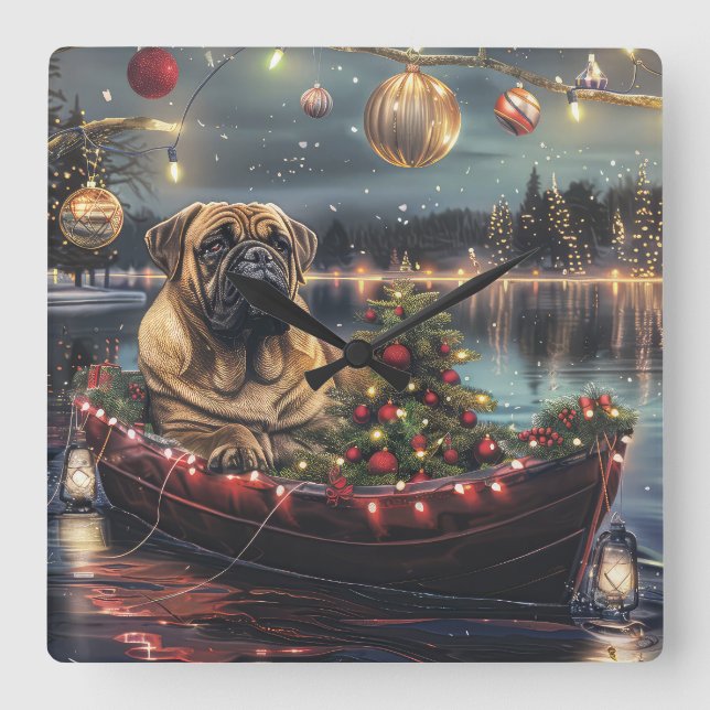 Bullmastiff Christmas Festive Voyage Square Wall Clock (Front)
