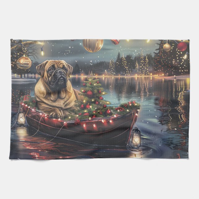 Bullmastiff Christmas Festive Voyage Tea Towel (Horizontal)