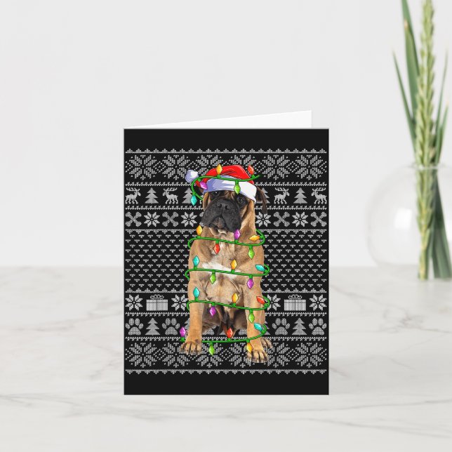 Bullmastiff Christmas Lights Ugly Sweater Funny Pe Card (Front)