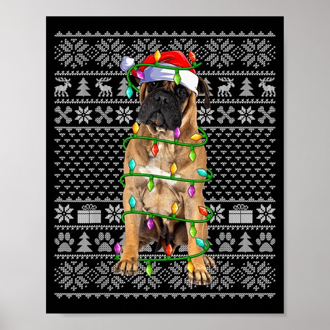 Bullmastiff Christmas Lights Ugly Sweater Funny Pe Poster (Front)