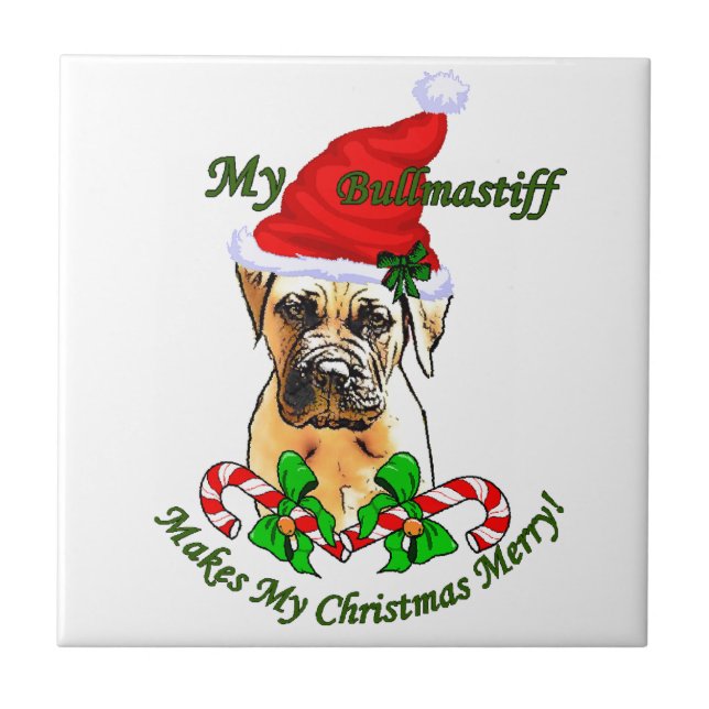 Bullmastiff Christmas Merry Tile (Front)