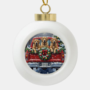 Bullmastiff Christmas Red Truck Holiday Ceramic Ball Christmas Ornament