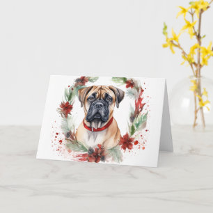 Bullmastiff Christmas Wreath Festive Pup  Card