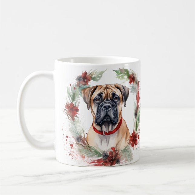 Bullmastiff Christmas Wreath Festive Pup  Coffee Mug (Left)