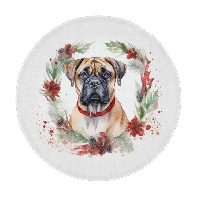 Bullmastiff Christmas Wreath Festive Pup  Cutting Board (Front)
