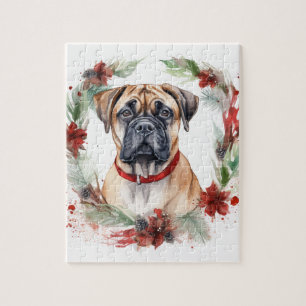 Bullmastiff Christmas Wreath Festive Pup Jigsaw Puzzle