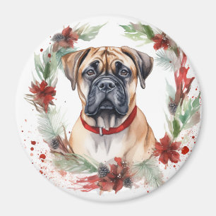 Bullmastiff Christmas Wreath Festive Pup  Magnet