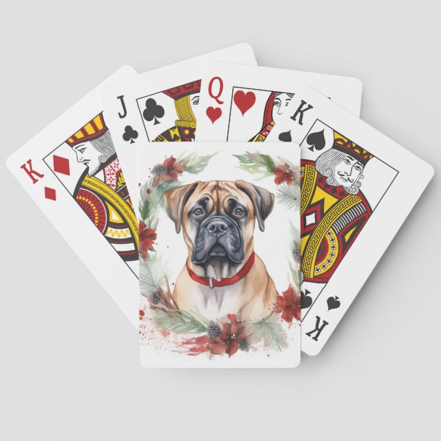 Bullmastiff Christmas Wreath Festive Pup  Playing Cards (Back)