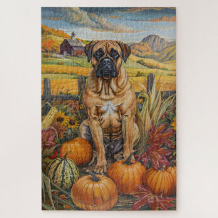 Bullmastiff Dog Autumn Harvest Thanksgiving Jigsaw Puzzle