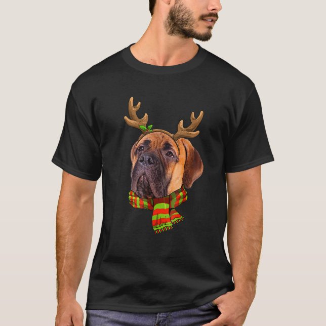Bullmastiff Dog Christmas Reindeer Christmas Famil T-Shirt (Front)