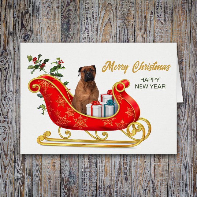 Bullmastiff Dog Christmas Sleigh Card (Creator Uploaded)