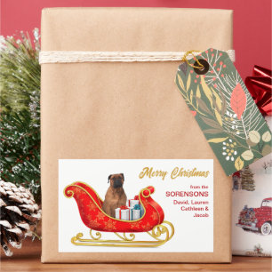Bullmastiff Dog Christmas Sleigh Rectangular Sticker