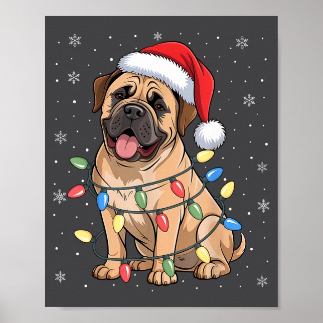 Bullmastiff Dog Christmas Tree Lights Dogs Xmas Pa Poster (Front)