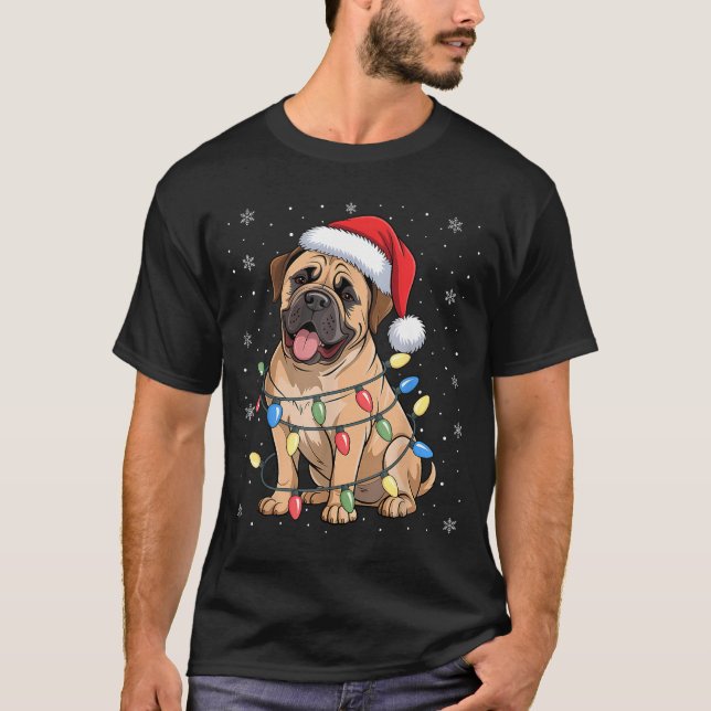 Bullmastiff Dog Christmas Tree Lights Dogs Xmas Pa T-Shirt (Front)