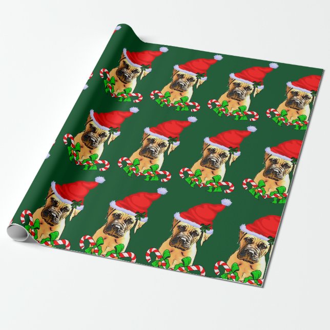Bullmastiff Dog Christmas Wrapping Paper (Unrolled)