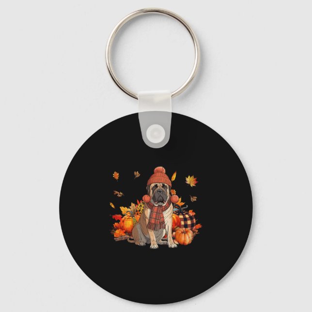 Bullmastiff Dog Fall Scarf Leopard Pumpkins Autumn Key Ring (Front)