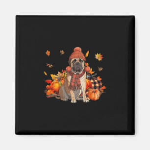 Bullmastiff Dog Fall Scarf Leopard Pumpkins Autumn Magnet