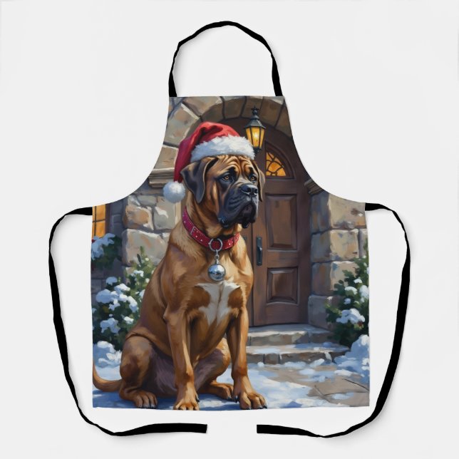 Bullmastiff Dog Guardian of Christmas Manor Art Apron (Front)