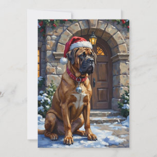 Bullmastiff Dog Guardian of Christmas Manor Art Holiday Card