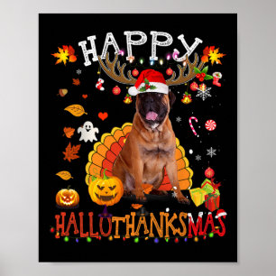 Bullmastiff Dog Halloween Christmas Dog Happy Hall Poster