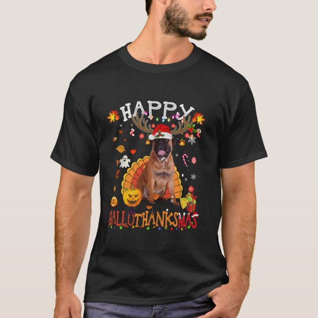 Bullmastiff Dog Halloween Christmas Dog Happy Hall T-Shirt (Front)